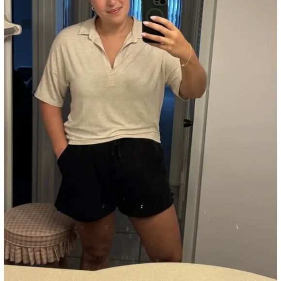 Majestic Filatures Cream Oversized Polo Top LARGE Knit Basic Soft Designer $195 - Picture 5 of 10